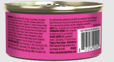 Rawz 94% Venison with Goat's Milk Pate Cat Can 3oz.