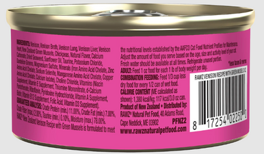Rawz 94% Venison with Green Mussels Pate Cat Can 3oz.