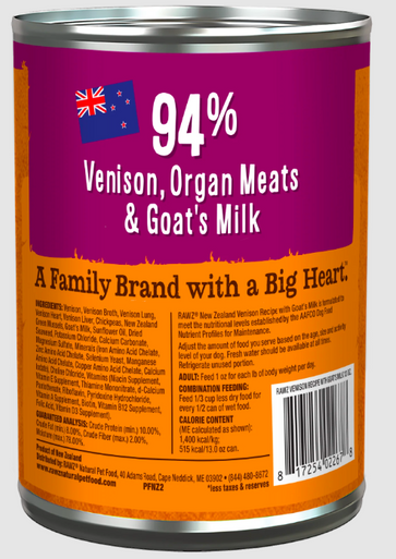 Rawz 94% Venison with Goat's Milk Pâté Dog Can 13oz.