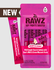 Rawz Lickable Cat Treat Tuna & Salmon, Goat's Milk, Green Mussels .4oz 4pk