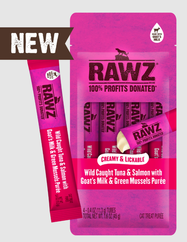 Rawz Lickable Cat Treat Tuna & Salmon, Goat's Milk, Green Mussels .4oz 4pk