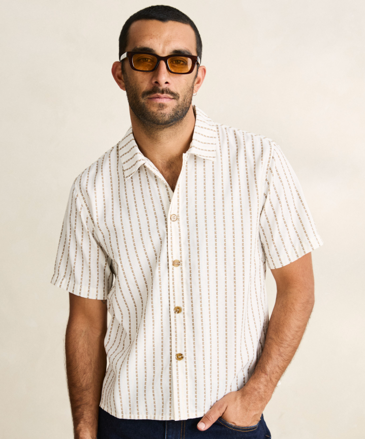 Rhythm Vacation Stripe Crop Short Sleeve Shirt