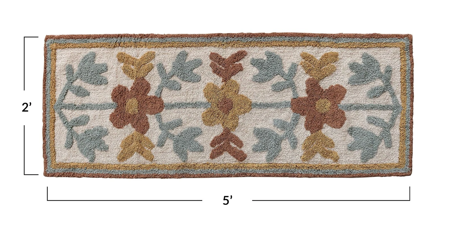 Rug Runner Cotton Tufted w/ Flowers Multi Color 2' x 5'