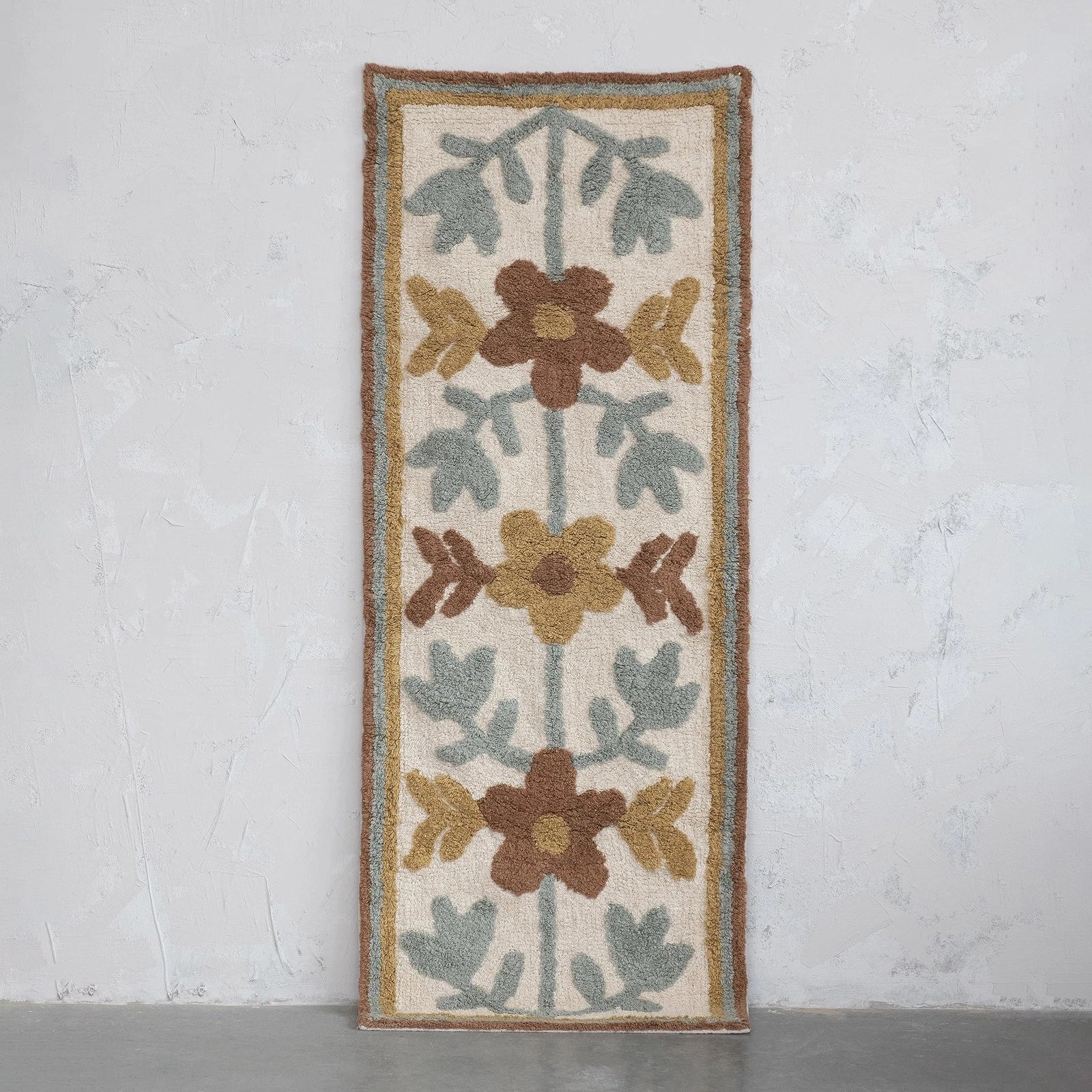 Rug Runner Cotton Tufted w/ Flowers Multi Color 2' x 5'
