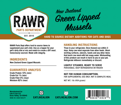 Rawr Frozen Green Lipped Mussel 1lb