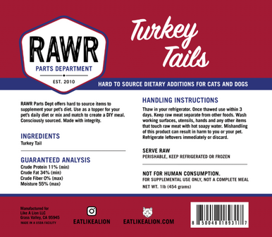 Rawr Frozen Turkey Tail 1lb