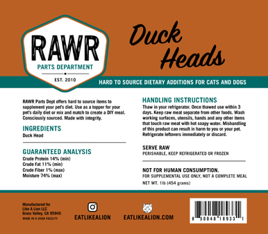 Rawr Frozen Duck Head 1lb