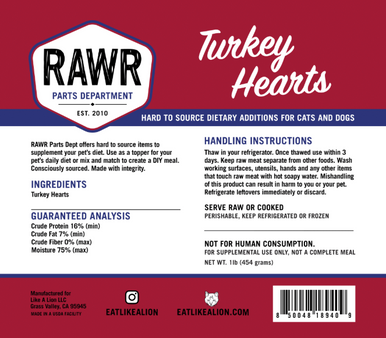 Rawr Frozen Turkey Hearts 1lb