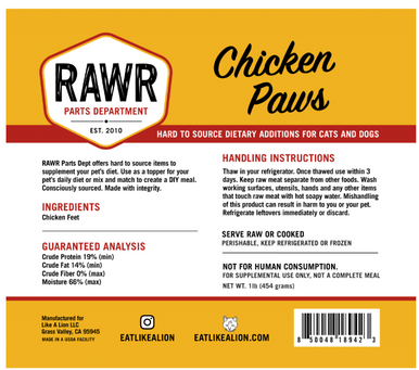 Rawr Frozen Chicken Paws 1lb