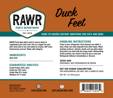 Rawr Frozen Duck Feet 1lb