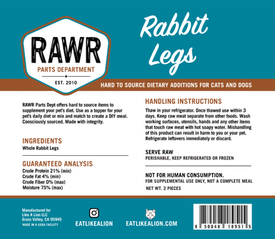 Rawr Frozen Rabbit Leg 2ct 1lb