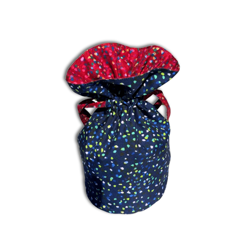 Medium Reusable Fabric Gift Bag | Blue & Red Confetti by Shiki Wrap