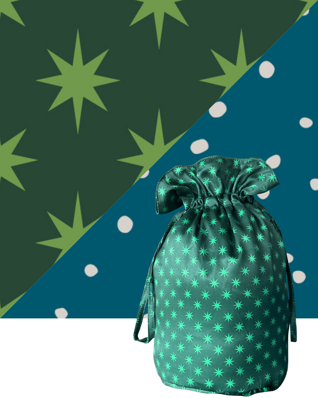 Medium Reversible Reusable Fabric Gift Bag | Stars and Snow