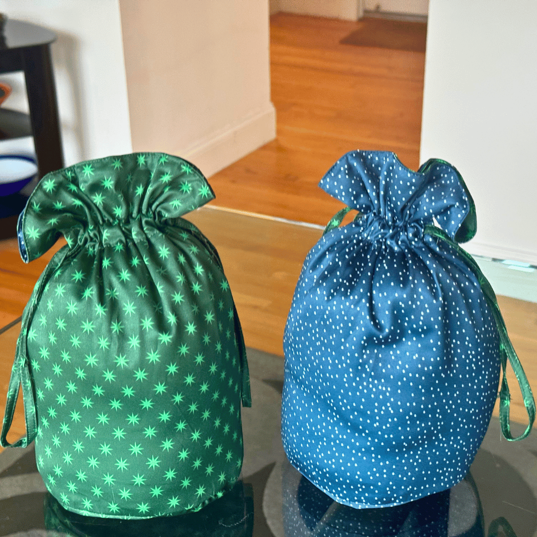 Medium Reversible Reusable Fabric Gift Bag | Stars and Snow