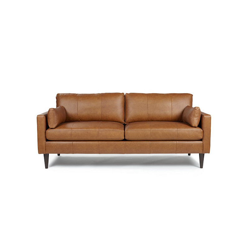 Trafton Sofa Leather Match Rust Dark Walnut Leg by Homeportonline