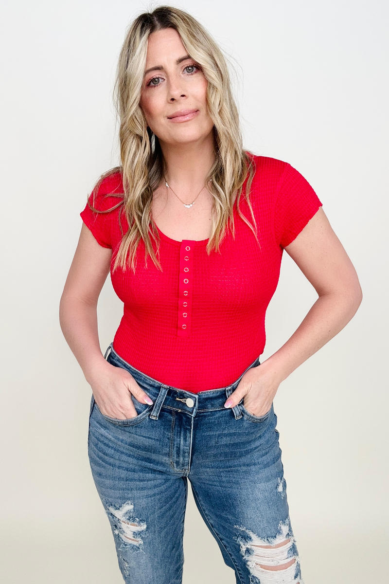 Baby Waffle Snap Button Cap Sleeve Top Red by SidePony Boutique