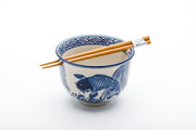 Noodle Bowl - White Base & Blue Fish w/Chopsticks, 18oz by Homeportonline