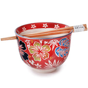 Noodle Bowl - Red and Flowers w/Chopsticks by Homeportonline