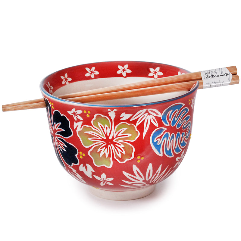 Noodle Bowl - Red & Lucky Cats w/Chopsticks by Homeportonline