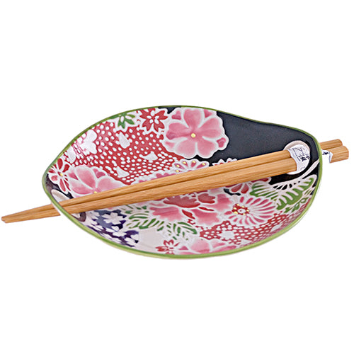 Plate Flower Motif 6.5" x 4.5"With Chopsticks by Homeportonline