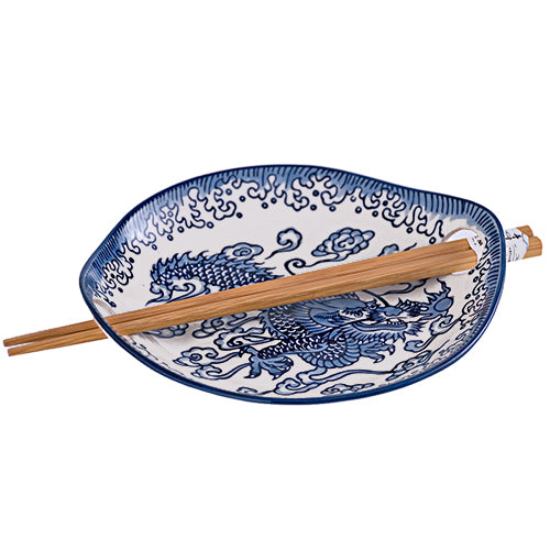 Plate Dragon Motif 6.5" x 4.5"With Chopsticks by Homeportonline