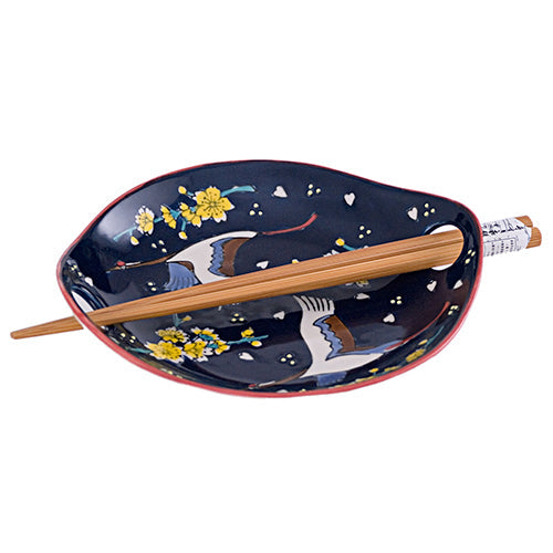 Plate Crane Motif 6.5" x 4.5"With Chopsticks by Homeportonline