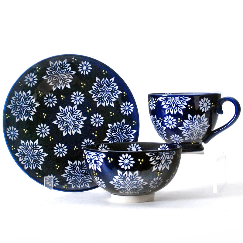 3pc Tableware Set Plate Mug Bowl Blue With Flower by Homeportonline