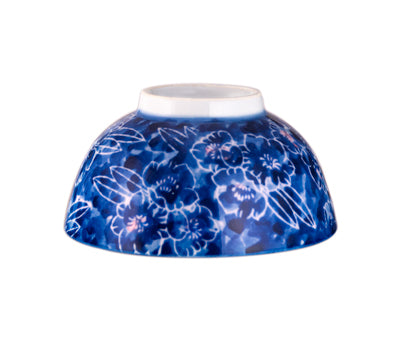 Rice Bowl Blue With White Flower 4" by Homeportonline