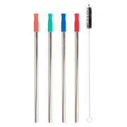 Drinking Straws - Stainless Steel - Straws w/Silicone Tip and Straw Brush Pack of 2 by Homeportonline