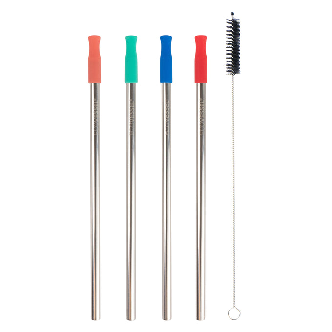 Drinking Straws - Stainless Steel - Straws w/Silicone Tip and Straw Brush Pack of 2 by Homeportonline