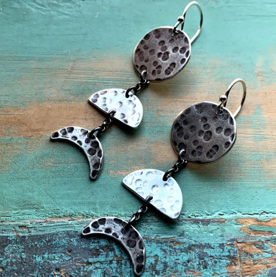 Silver Moon Phase Earrings by jenkahnjewelry
