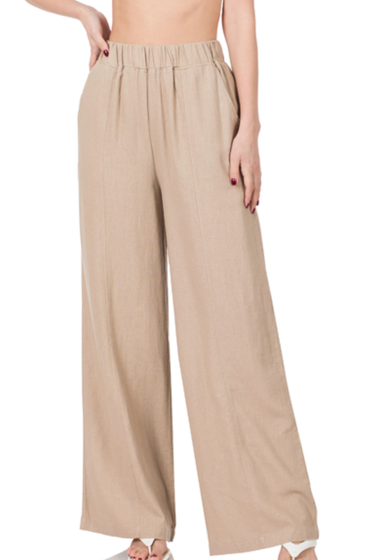 Linen Baggy Pants - Ash Mocha by SidePony Boutique
