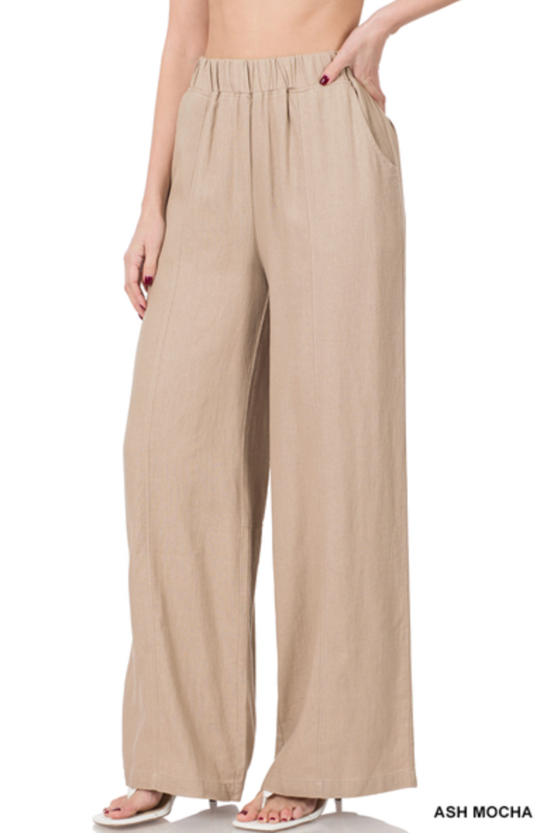 Linen Baggy Pants - Ash Mocha by SidePony Boutique