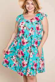 Floral Swing Dress - aqua by SidePony Boutique
