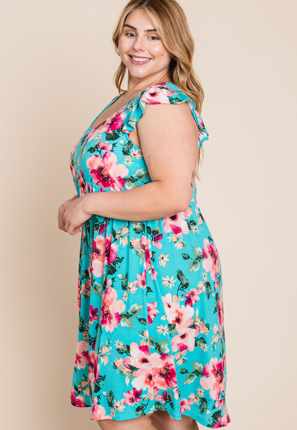 Floral Swing Dress - aqua by SidePony Boutique