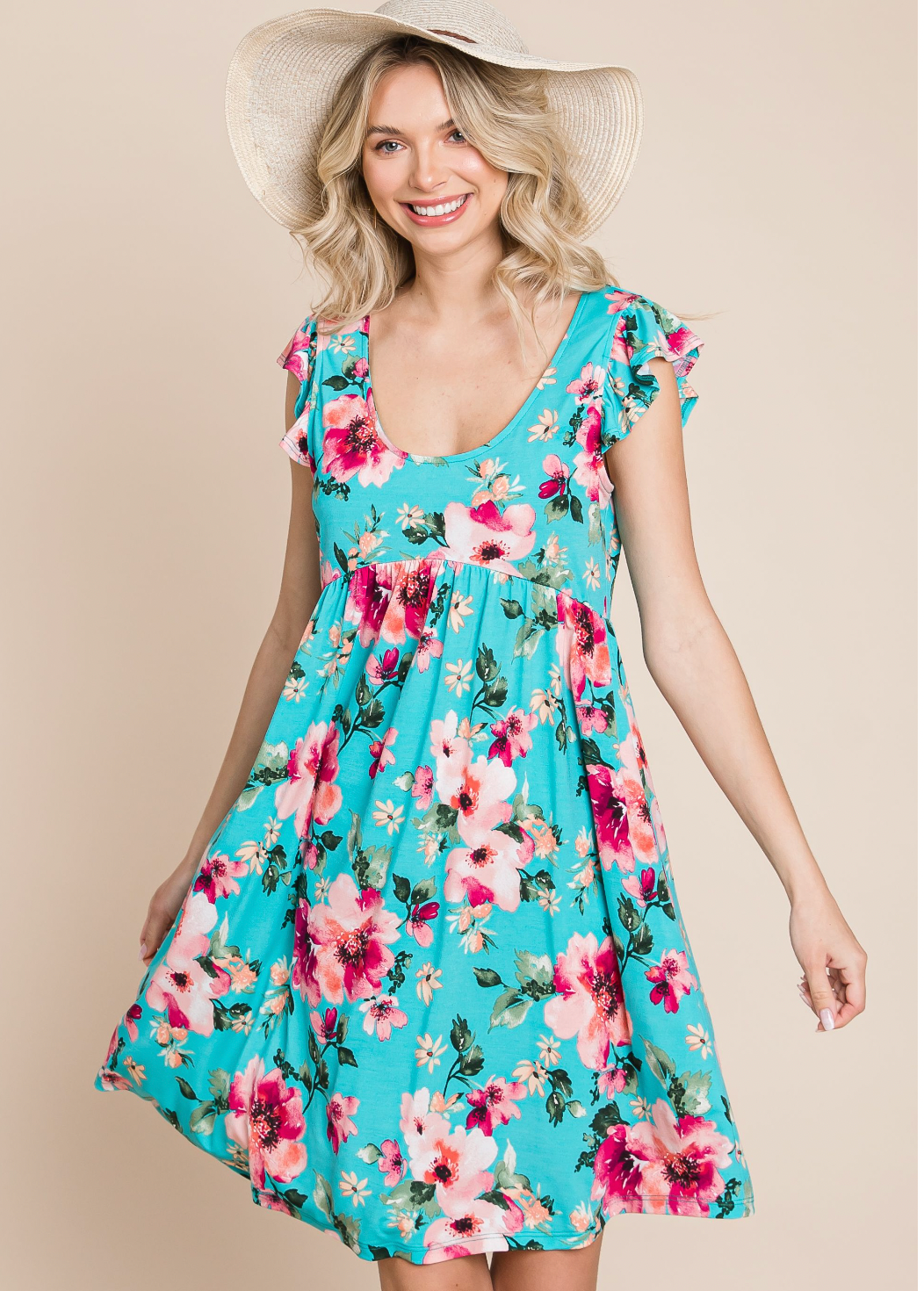Floral Swing Dress - aqua by SidePony Boutique