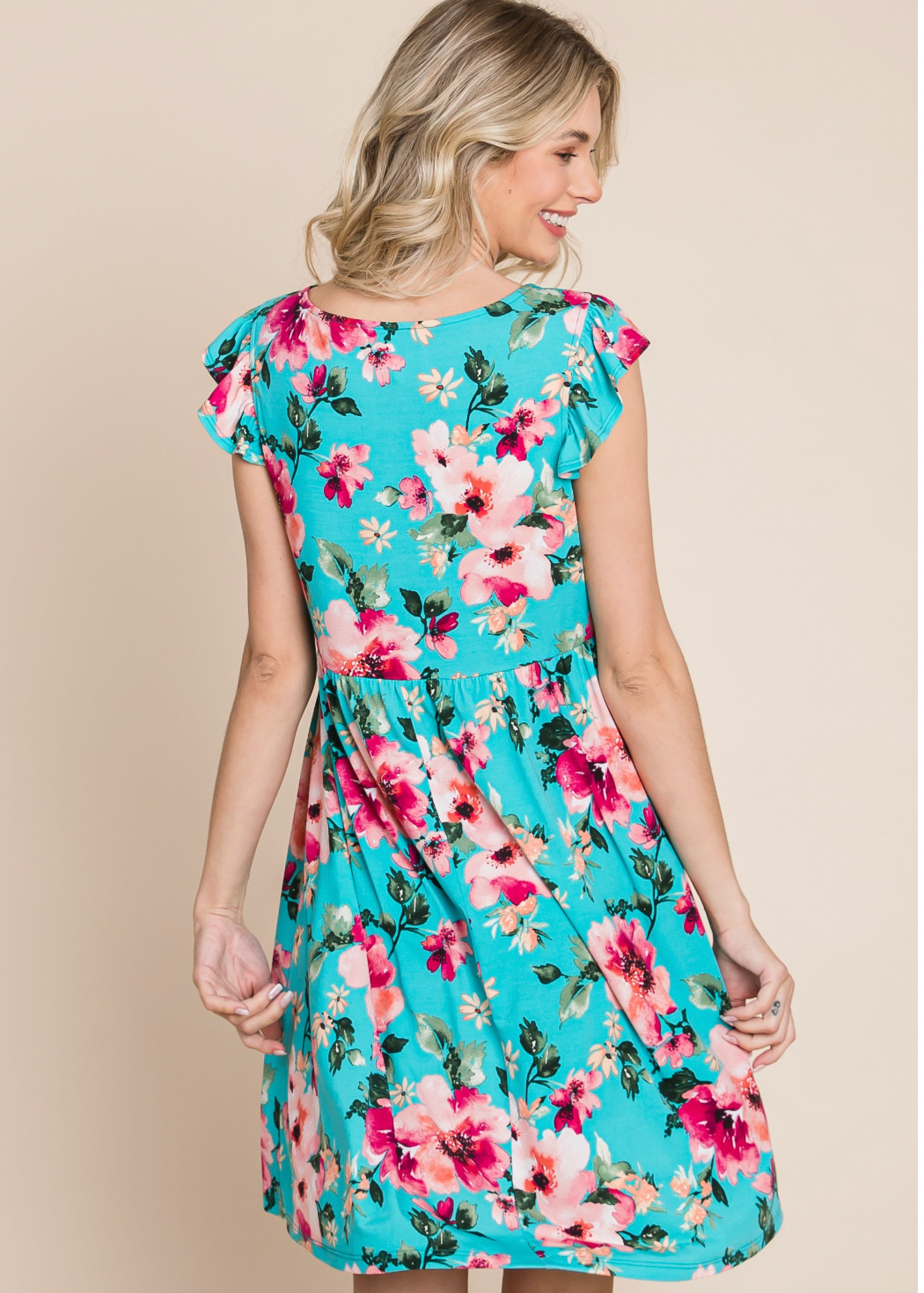 Floral Swing Dress - aqua by SidePony Boutique