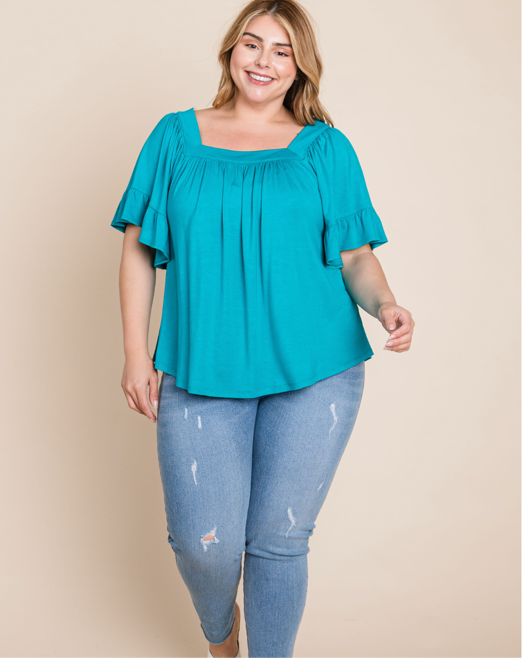 Jade Ruffle Sleeve Jersey Top by SidePony Boutique