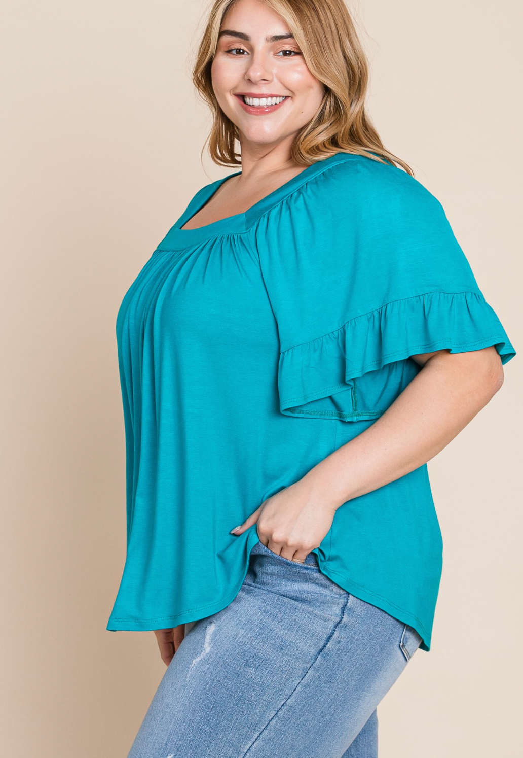 Jade Ruffle Sleeve Jersey Top by SidePony Boutique