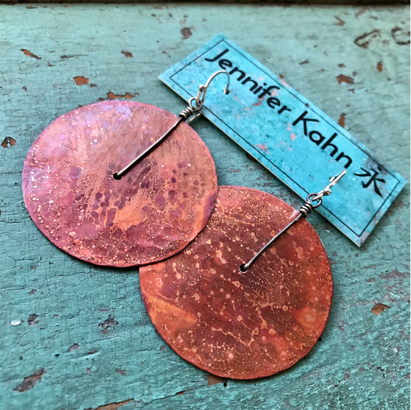 Copper Disc Earrings by jenkahnjewelry