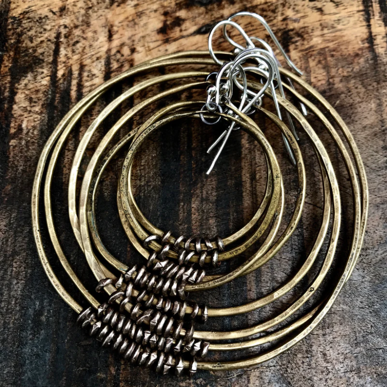 Brass Hoop Earrings with Heishi by jenkahnjewelry