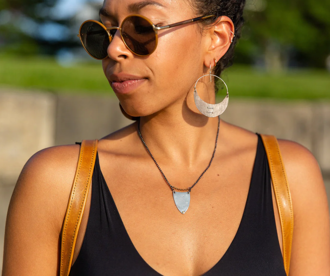 Stitched Sterling Silver Crescent Earrings by jenkahnjewelry