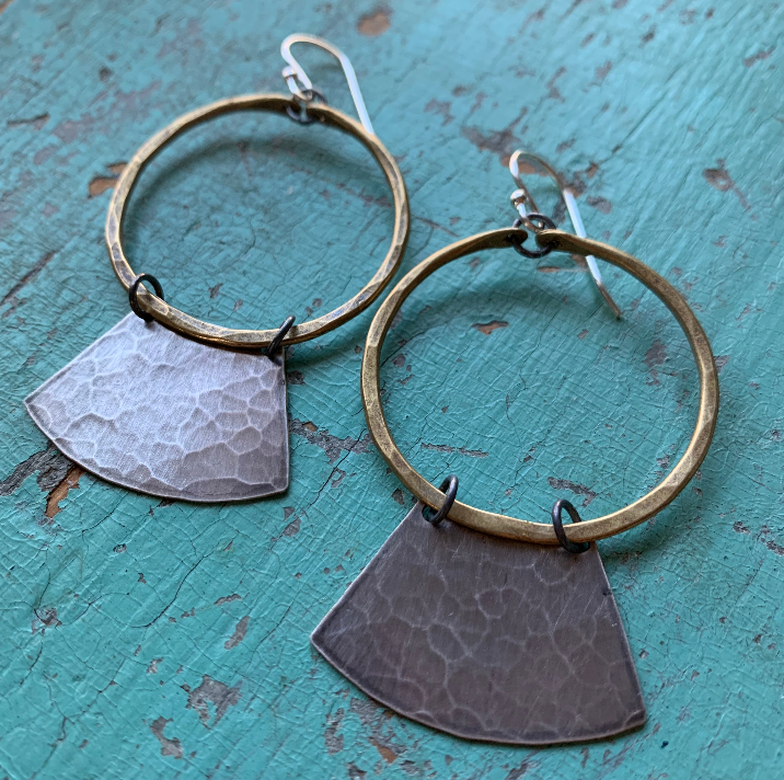 Keyhole Mezzaluna Earrings with Brass Hoops by jenkahnjewelry