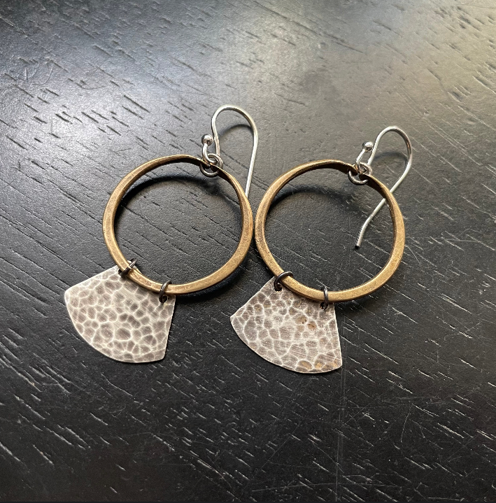 Keyhole Mezzaluna Earrings with Brass Hoops by jenkahnjewelry