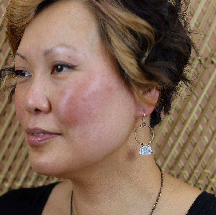 Keyhole Mezzaluna Earrings with Brass Hoops by jenkahnjewelry