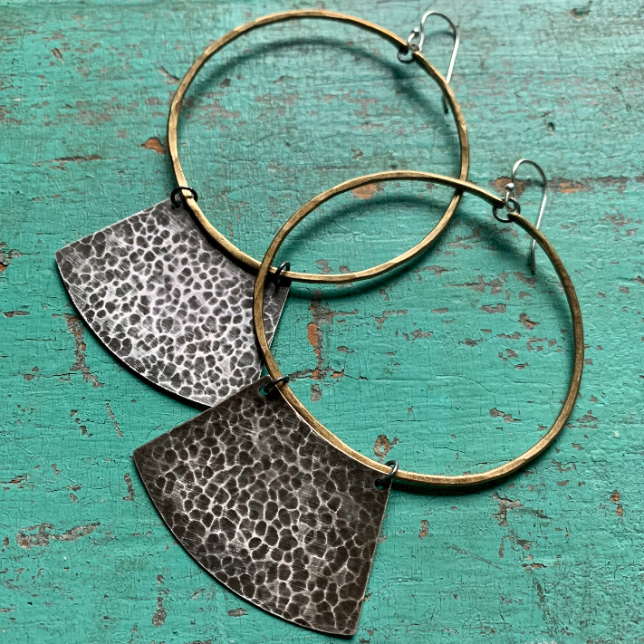 Keyhole Mezzaluna Earrings with Brass Hoops by jenkahnjewelry
