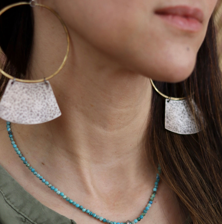 Keyhole Mezzaluna Earrings with Brass Hoops by jenkahnjewelry