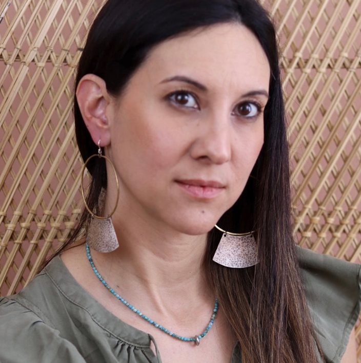 Keyhole Mezzaluna Earrings with Brass Hoops by jenkahnjewelry