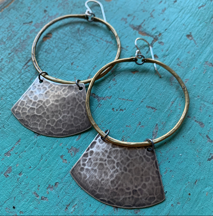 Keyhole Mezzaluna Earrings with Brass Hoops by jenkahnjewelry
