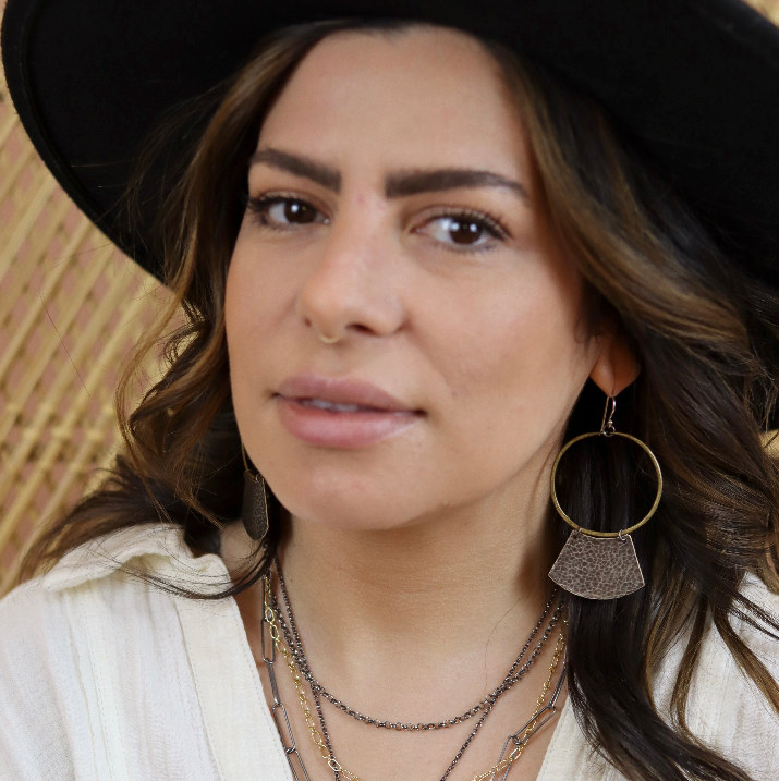 Keyhole Mezzaluna Earrings with Brass Hoops by jenkahnjewelry